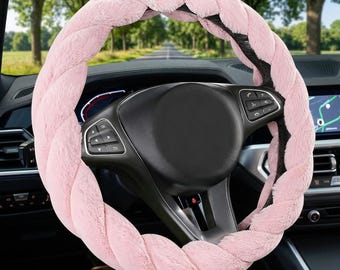 Pluche gevlochten stuurhoes, Fuzzy Warm Auto-interieuraccessoire (15 inch)