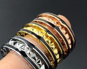 Anillo minimalista para mujer con remaches, plata S925 chapada en oro de 18 quilates, anillo estrecho, regalo para amiga, joyería vintage.
