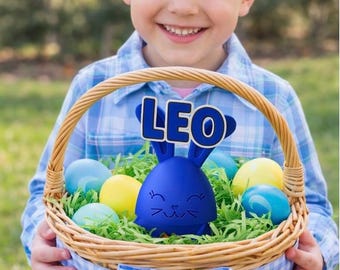 Huevo de Pascua personalizado con forma de conejito / Canasta de Pascua con nombre personalizado / Huevo de Pascua reutilizable y rellenable / Porta dulces con forma de conejito impreso en 3D / Para niños