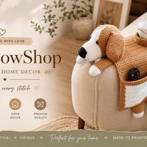 Handmade Crochet Dog Sofa Armrest Organizer, Couch Caddy Remote Holder, Cozy Home Decor Gift, Cute Living Room Storage, Dog Lover Gift