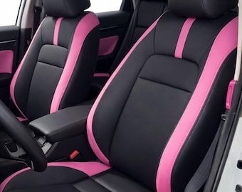 Custom Black & Pink Leather Car Seat Covers, 5-Seater, Waterproof
