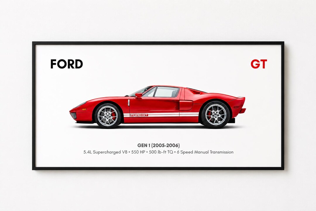 Ford GT Poster Print | 2005-2006 Supercar Blueprint Wall Art (digital ...