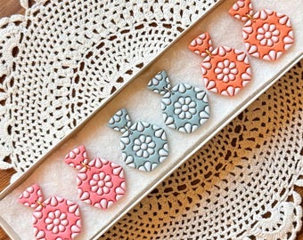 Hand Painted Polymer Clay Earrings: Floral Detail Everyday Wear