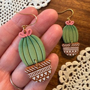 Polymer Clay Cactus Earrings: Hand-Chalked Detail, 18K Gold Plated Surgical Steel image 4