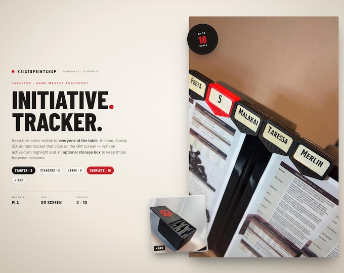 D&D Initiative Tracker with Box | Dungeon Master Gift | Tabletop Combat Tracker | TTRPG Pen & Paper | 3D Printed