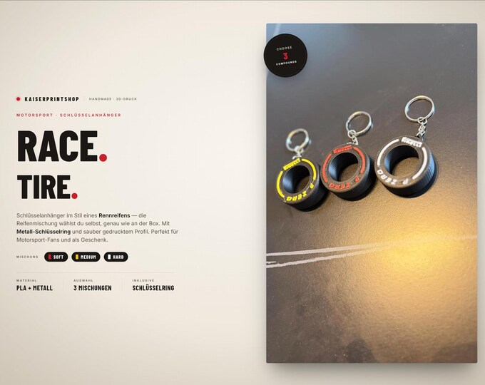Formula 1 Gift Tire Keychain 3D Printed | Motorsport Keychain Soft Medium Hard | Racing Tire Pendant | F1 Fan