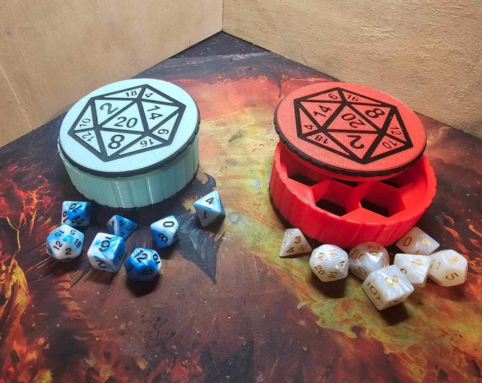 D&D Dice Box with Lid – 3D Printed Dice Storage Box with Honeycomb Compartment – D20 Design Dice Container for Dungeons & Dragons Classes