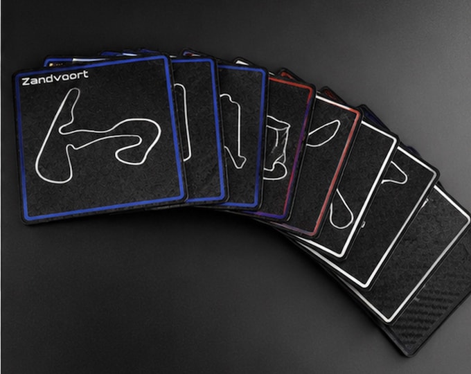 Formula 1 Gift Racetrack Coaster Set | Carbon Look Coaster with Holder | Monza Monaco Spa | Motorsport Decor 3D Print