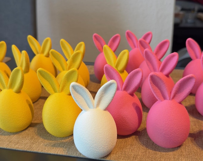 Easter egg with bunny ears | Modern Easter decoration | 3D printed decorative egg | Spring table decoration | Easter gift idea | White, yellow, red, pink
