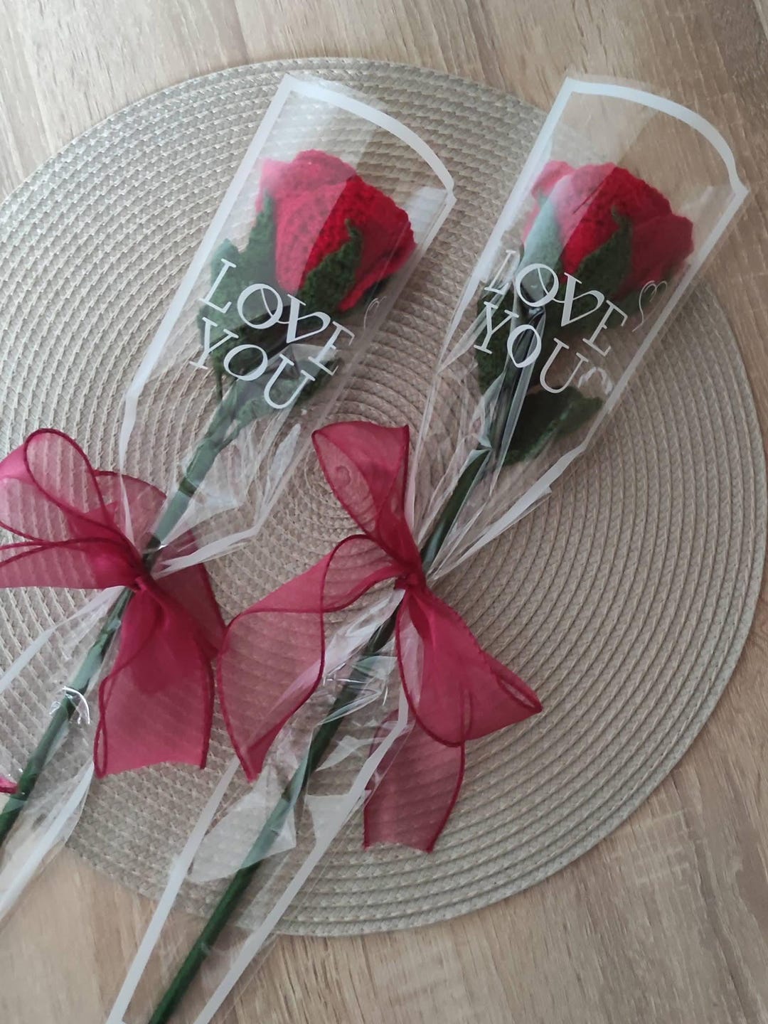 Crocheted Red Rose Bouquet, Handmade Acrylic Yarn Flower, Romantic ...