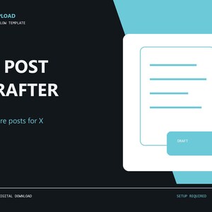 May include: A digital template graphic titled AI POST DRAFTER with the subtitle Prepare posts for X. The design features a black background with a light blue accent, a white document icon with lines, and a light blue button labelled DRAFT.