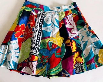 Vintage 80s Tropical Print Pleated Tennis Skirt – Retro Mini Skirt Size 4