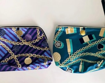 Set de 2 neceseres de maquillaje vintage de Estée Lauder – Neceseres de cosméticos de los 90 – Bolsas de viaje con estampado de cadena – Organizador de tocador retro