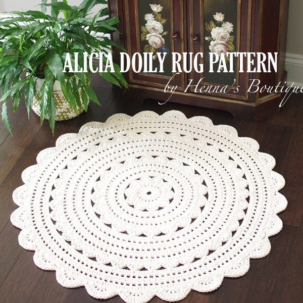 Crochet Doily Rug Pattern - "ALICIA" 35 inch rug - PDF