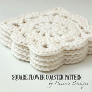 Crochet Coaster Pattern - Square Flower Coasters - PDF