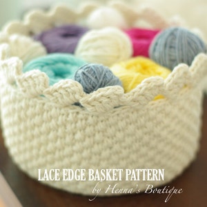 Crochet Basket Pattern - Round Lace Edge Basket - PDF