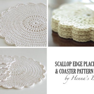 Crochet Pattern Pack Scallop Edge Placemat and Coasters PDF image 1