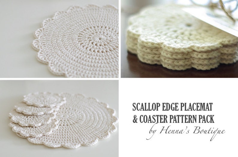 Crochet Pattern Pack Scallop Edge Placemat and Coasters PDF image 1