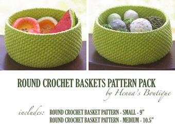 Crochet Basket Pattern Pack - Round Crochet Baskets - PDF