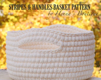 Crochet Basket Pattern - Stripes and Handles Basket- PDF