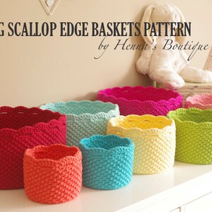 Crochet Basket Pattern - Nesting Scallop Edge Baskets - PDF