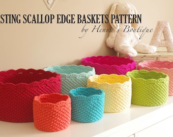 Crochet Basket Pattern - Nesting Scallop Edge Baskets - PDF