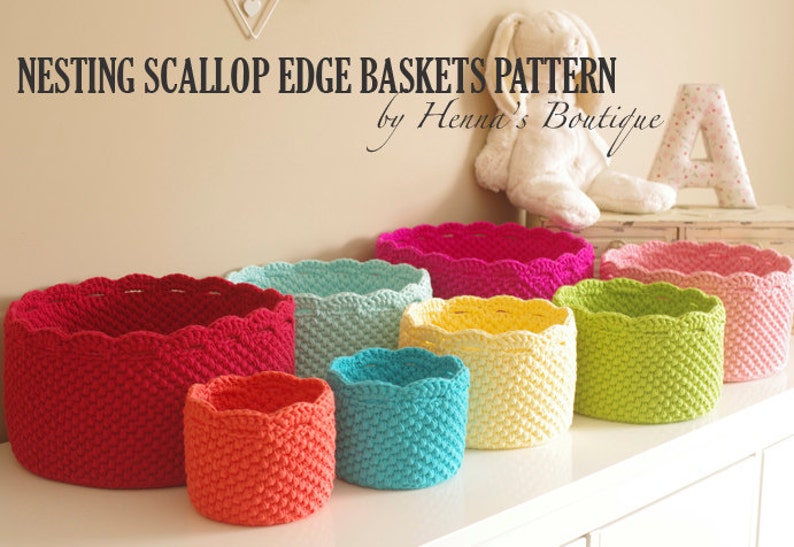 Crochet Basket Pattern Nesting Scallop Edge Baskets PDF Etsy