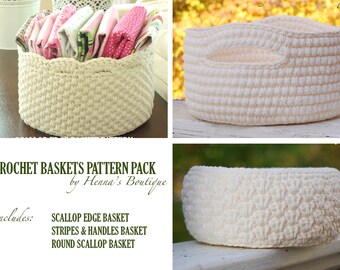 Crochet Basket Pattern Pack - Three Basket Patterns - PDF