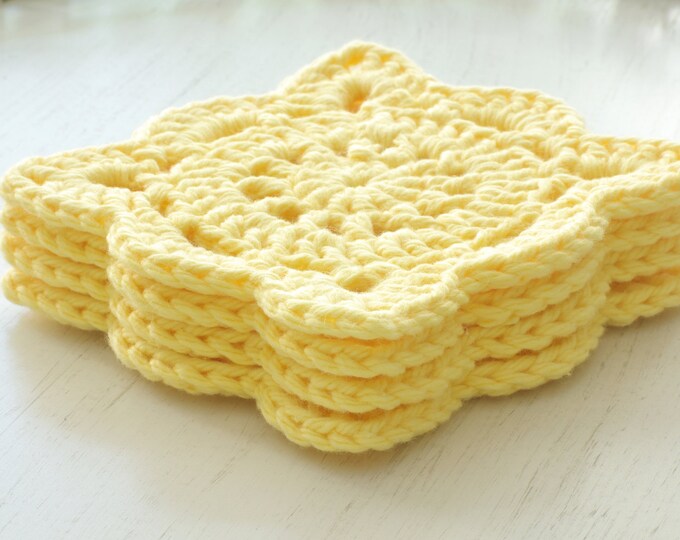 Doily Crochet Coaster Set of 4 Sunshine Yellow Square Etsy