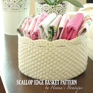 Crochet Basket Pattern - Round Scallop Edge Basket - PDF