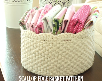 Crochet Basket Pattern - Round Scallop Edge Basket - PDF