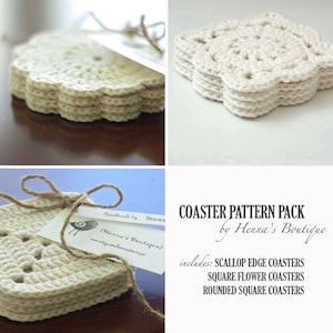 Crochet Pattern Pack - 3 Crochet Coasters - PDF