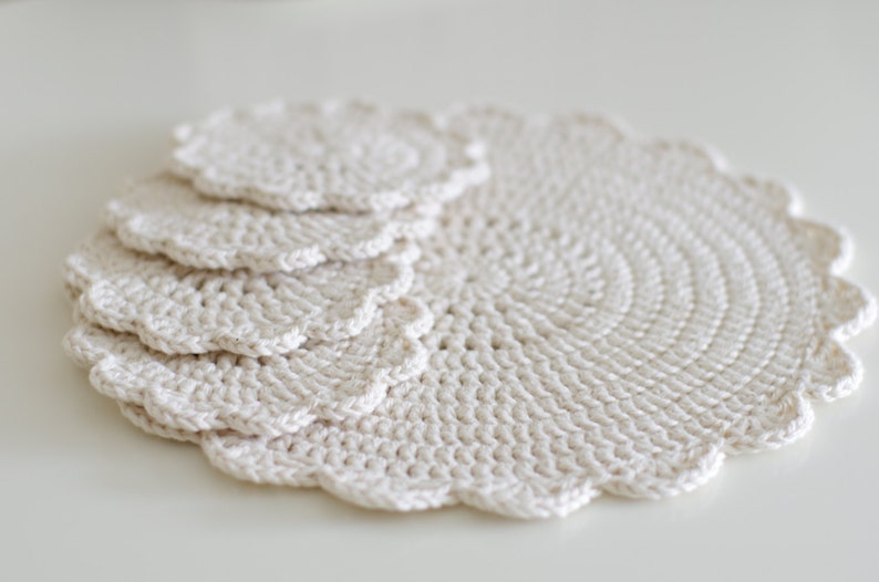 Crochet Pattern Pack Scallop Edge Placemat and Coasters PDF image 4