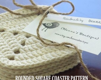 Crochet Coaster Pattern - Rounded Square Coasters - PDF