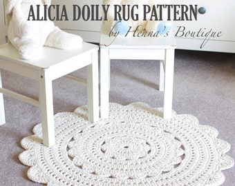 Crochet Doily Rug Pattern - "ALICIA" 28 inch rug - PDF