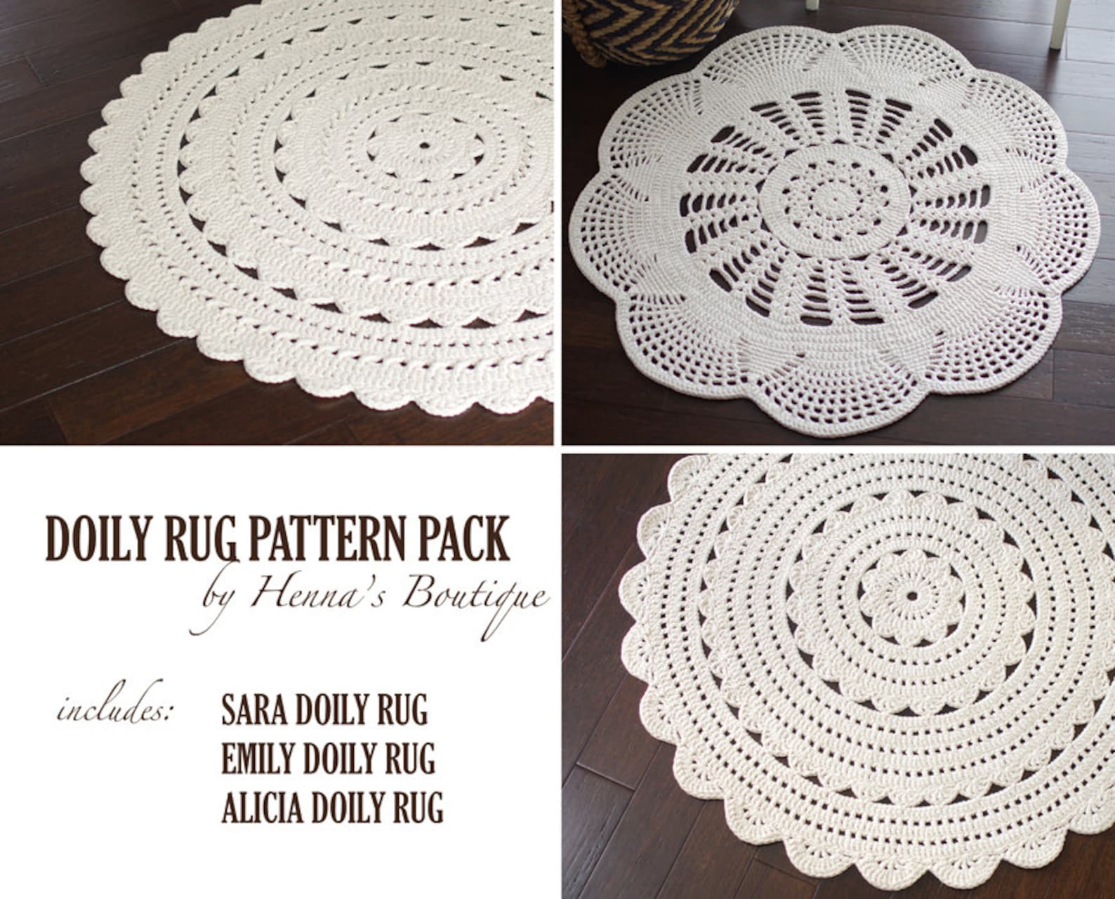 Crochet Doily Rug Pattern Pack Three Doily Rugs PDF Etsy