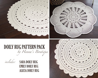 Crochet Doily Rug Pattern Pack - Three doily rugs - PDF