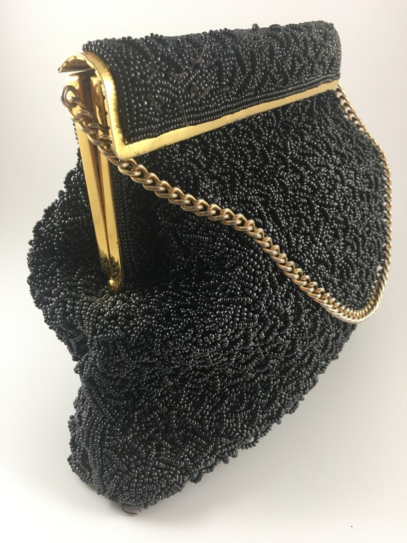 Vintage Black Beaded Purse 1950s