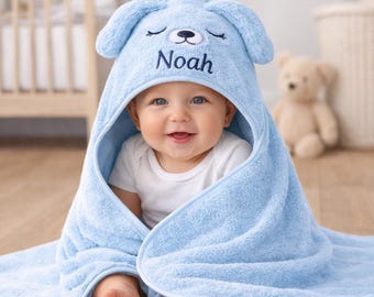 Personalized Baby Hooded Towel, Custom Name Baby Bath Towel, Cute Animal Hooded Towel, Soft Cotton Baby Shower Gift, Panda Deer Puppy Towel