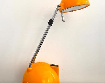 Lámpara naranja vintage, diseño de los años 70 | Lámpara de escritorio ajustable | Estilo retro de la era espacial | Iluminación de diseño italiano