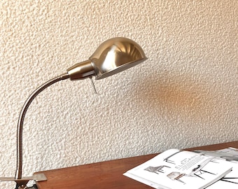 Vintage clip-on lamp in brushed metal – industrial design lamp – workshop/office reading lamp – loft style