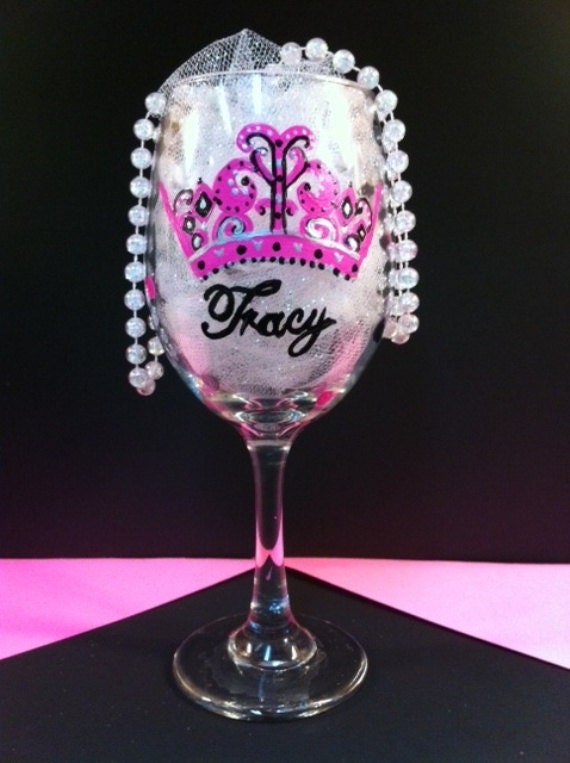 Items similar to Personalized Hand Painted Wine Glass Queen Of My