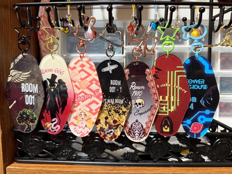 Hazbin Inspired Motel Key Fobs | Pre-order | Lucifer, Vox, Alastor ...