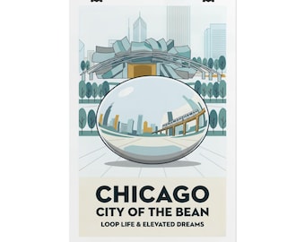 Lámina artística de Chicago Cloud Gate / Decoración de pared con el horizonte de Millennium Park