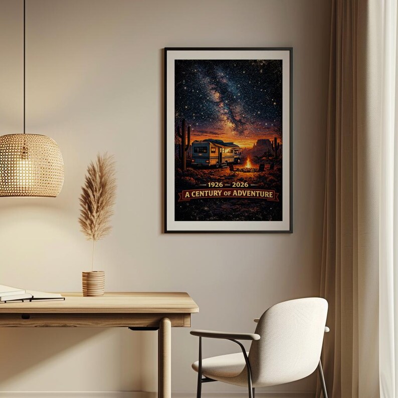 Poster Rv 6 Route 66 Centennial RV Camping Poster | Milky Way Desert Night Art ...