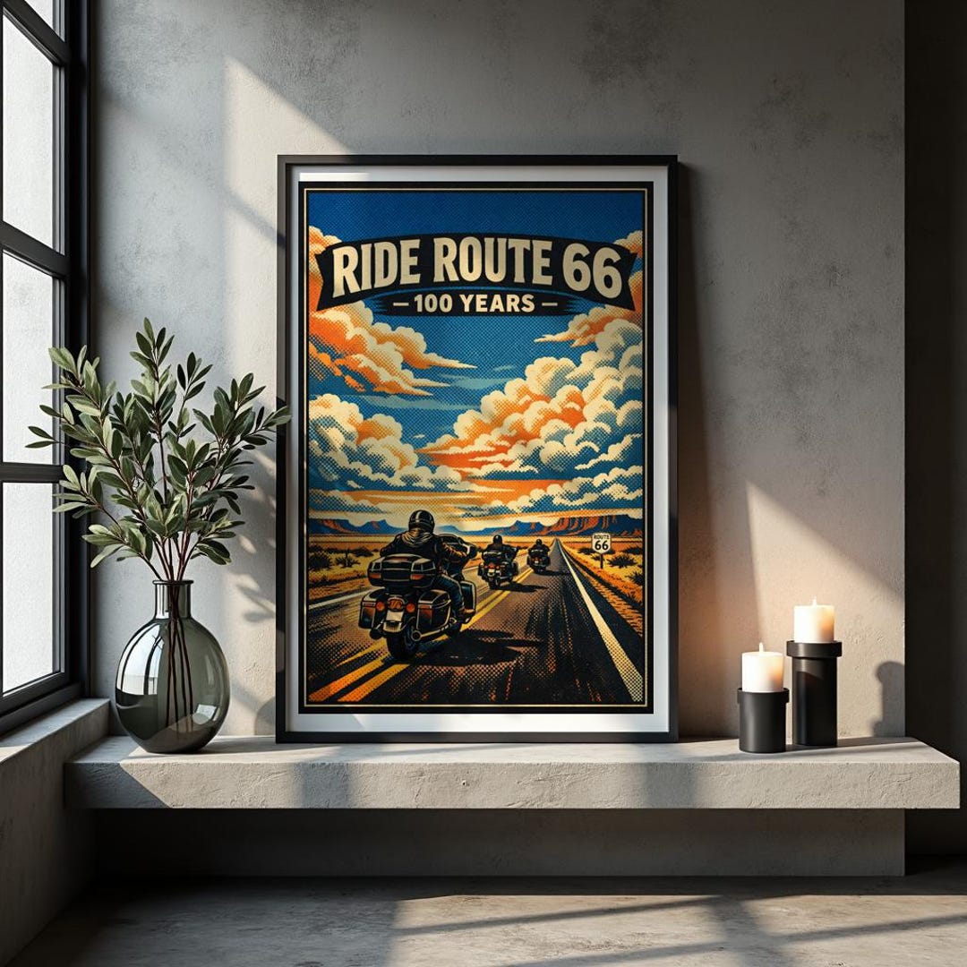 Route 66 Centennial Poster | Motorcycle Biker Wall Art (digital ...