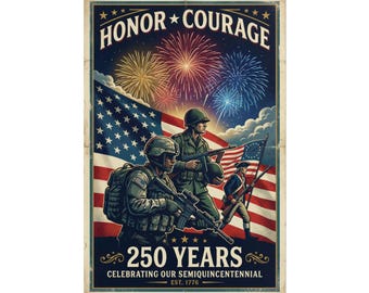 Póster "Honor al Valor" – Lámina de la historia militar estadounidense, decoración del 1776-2026 del Semiquincentenario
