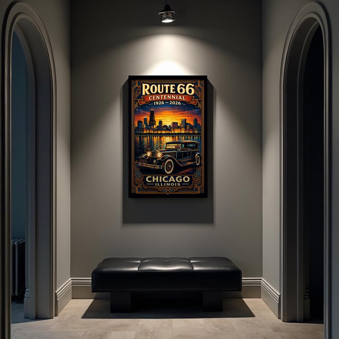 Chicago Route 66 Centennial Art Deco Skyline Print | 1920s Touring Car ...