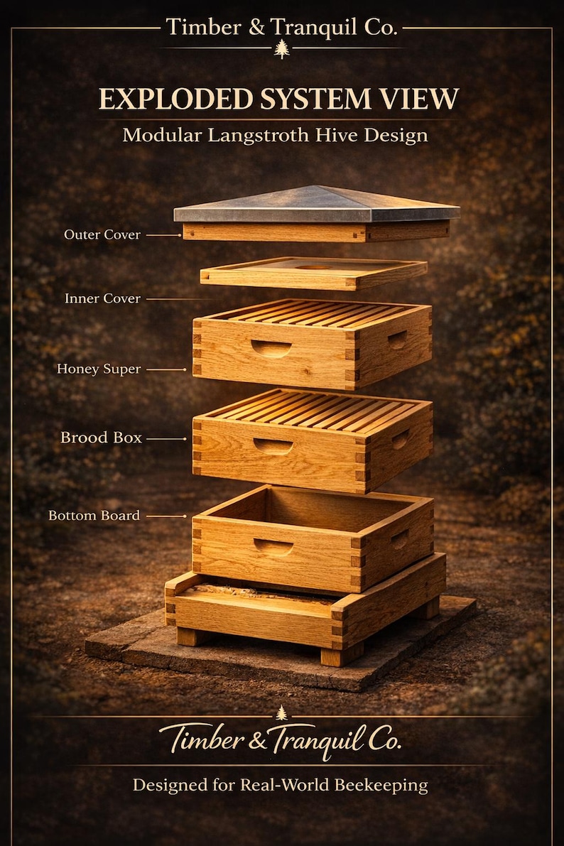 Langstroth Bee Hive Plans, 10 Frame DIY Beehive Blueprint, Backyard ...