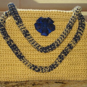 Autumn Maize  Yellow Large Tote with dark blue metal flower brooch